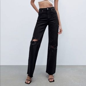ZARA Ripped Wide Leg Jeans